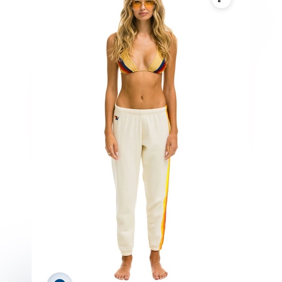 Aviator Nation 5 Stripe Sweatpants Vintage White - Picture 2 of 5